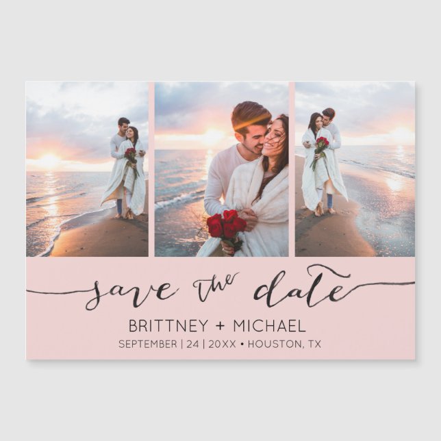 Hand Lettered Photo Collage Pink Save the Date (Front)