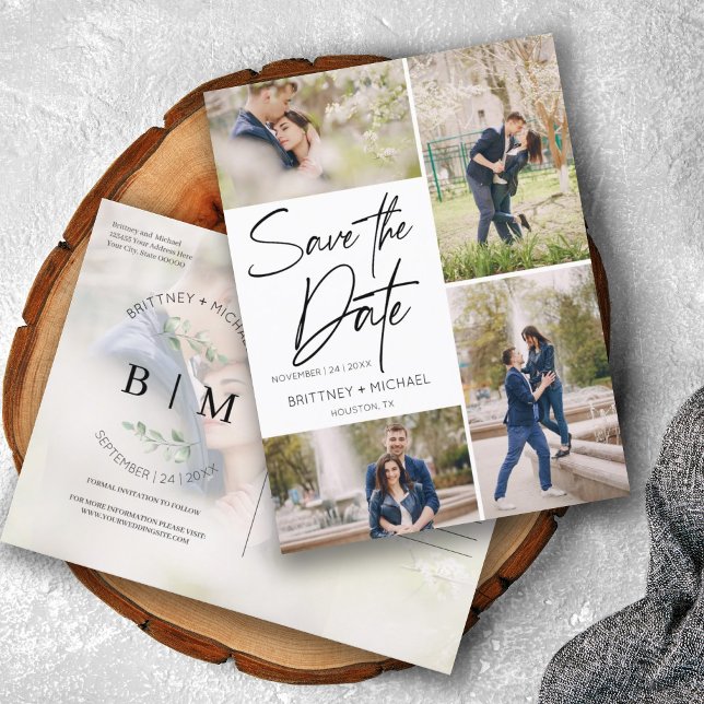Hand Lettered Photo Collage Save The Date Announcement Postcard (Creator Uploaded)