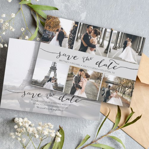 Hand Lettered Photo Collage Save the Date Grey