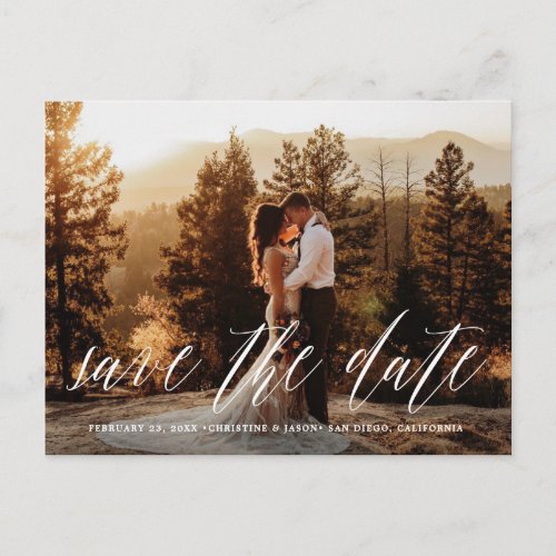 Hand Lettered Photo Rustic Save the Date Postcard