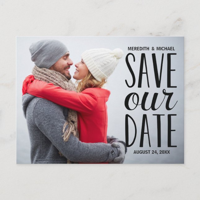 Hand Lettered Photo Save the Date Announcement Postcard (Front)