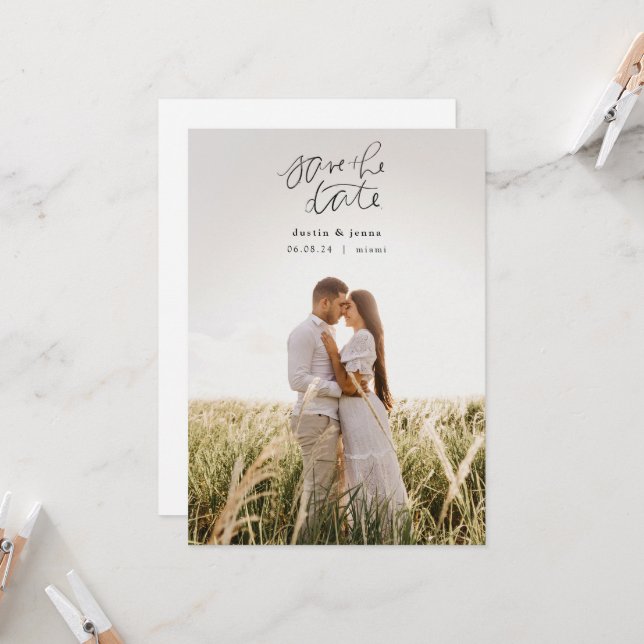 Hand Lettered Photo Save the Date Invitation (Front/Back In Situ)