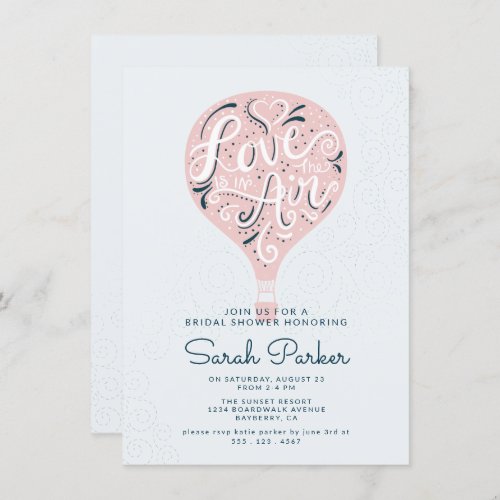Hand Lettered Pink Hot Air Balloon Bridal Shower Invitation