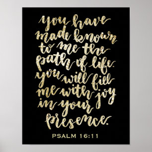 Hand Lettered Psalm 16:11 Gold Glitter Poster