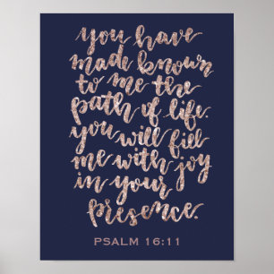 Hand Lettered Psalm 16:11 Rose Glitter Poster