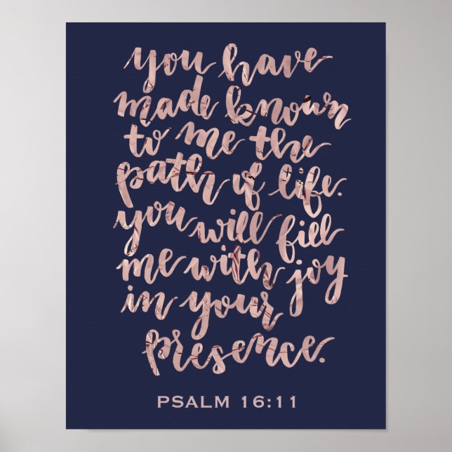 Hand Lettered Psalm 16:11 Rose Gold Foil Poster (Front)