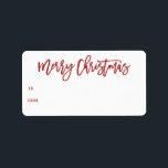 Hand Lettered Red Merry Christmas Script Gift Label<br><div class="desc">Hand lettered Merry Christmas script in festive red color,  holiday gift labels. Features matching red color To and From on white background.</div>