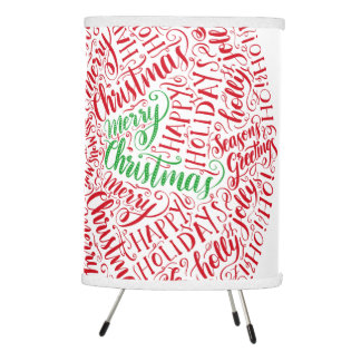 Hand-Lettered Red & White Christmas Mandala Words Tripod Lamp