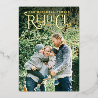 Hand-lettered Rejoice Christmas Foil Holiday Card