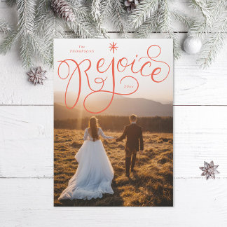 Hand lettered Rejoice Photo Holiday Card