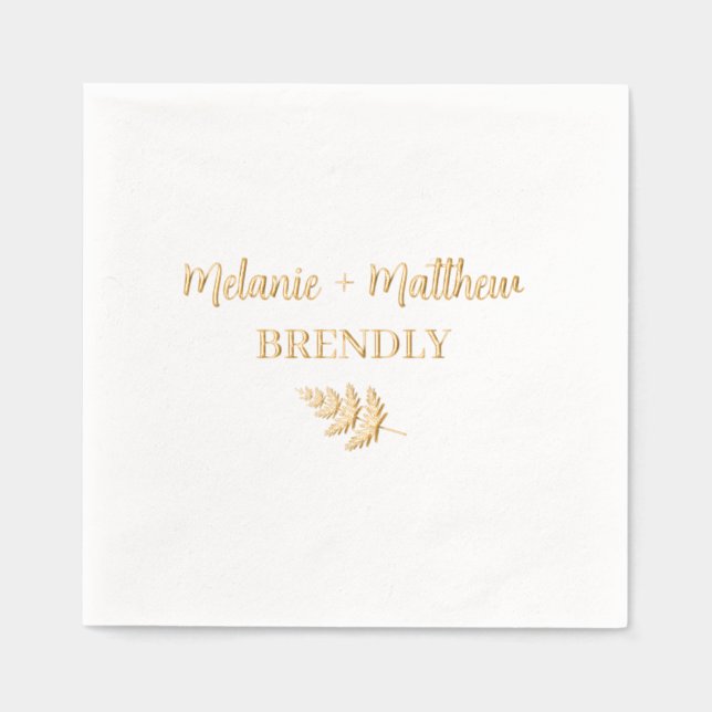 Hand Lettered Rustic Monogram Names Modern Gold Foil Napkins (Front)
