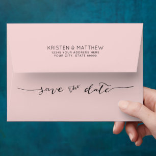 Hand-Lettered Save the Date Address Blush Pink Envelope