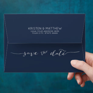 Hand-Lettered Save the Date Address Navy Blue Envelope