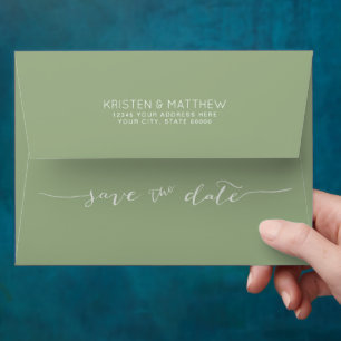 Hand-Lettered Save the Date Address Sage Green Envelope