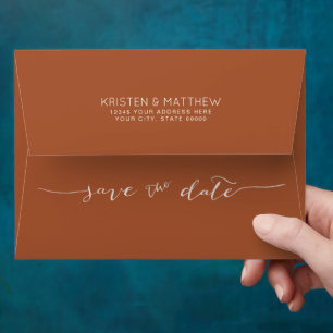 Hand-Lettered Save the Date Address Terracotta Envelope