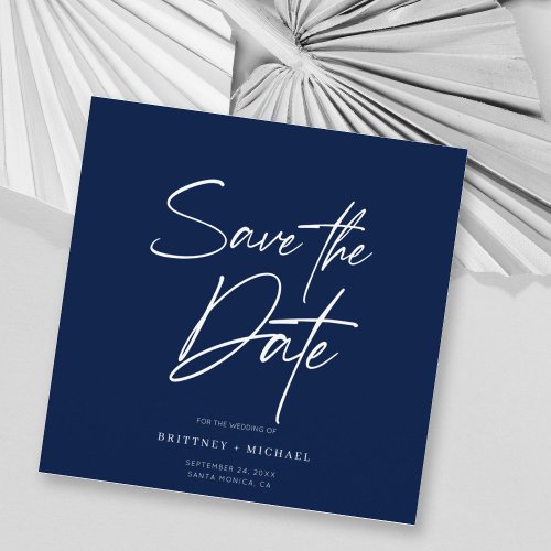 Hand Lettered Save The Date Navy Blue Invitation