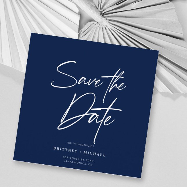 Hand Lettered Save The Date Navy Blue Invitation (Creator Uploaded)