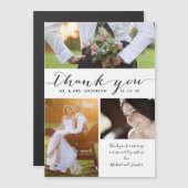Hand Lettered Script 3 Photos Wedding Thank You (Front/Back)