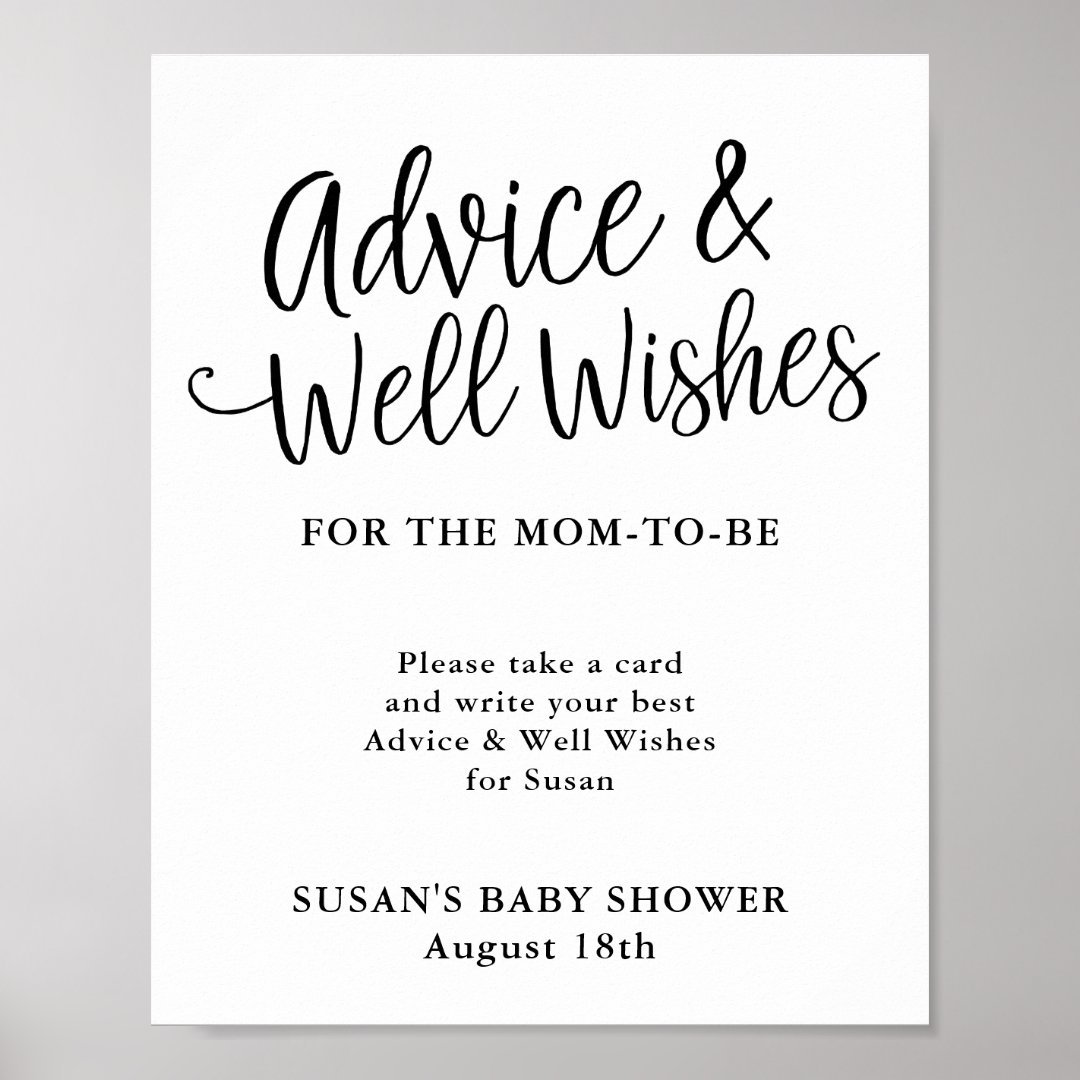 HandLettered Script Baby Shower Advice & Wishes Poster Zazzle