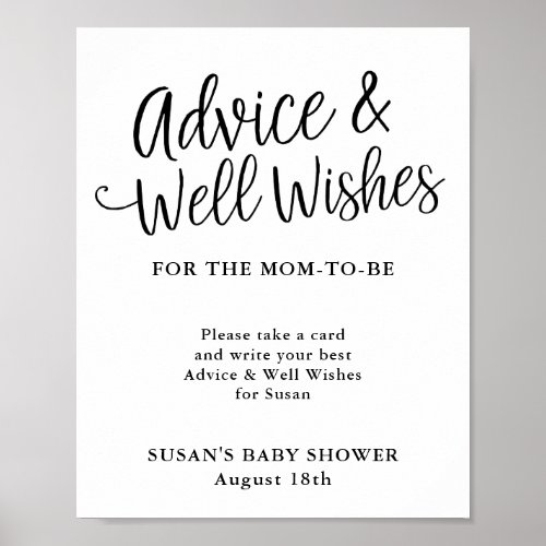 Hand_Lettered Script Baby Shower Advice  Wishes Poster