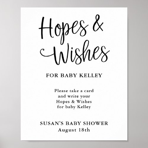 Hand Lettered Script Baby Shower Hopes  Wishes Poster