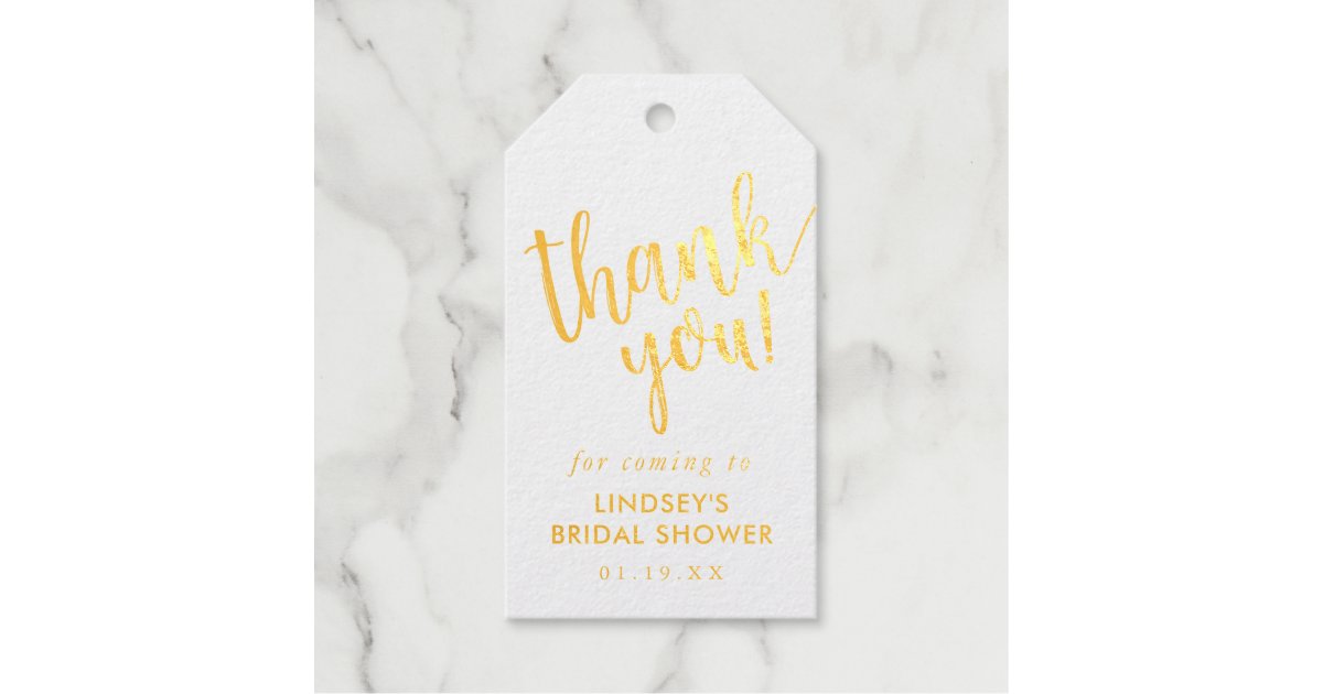Hand-Lettered Script Bridal Shower Thank You Favor Foil Gift Tags | Zazzle