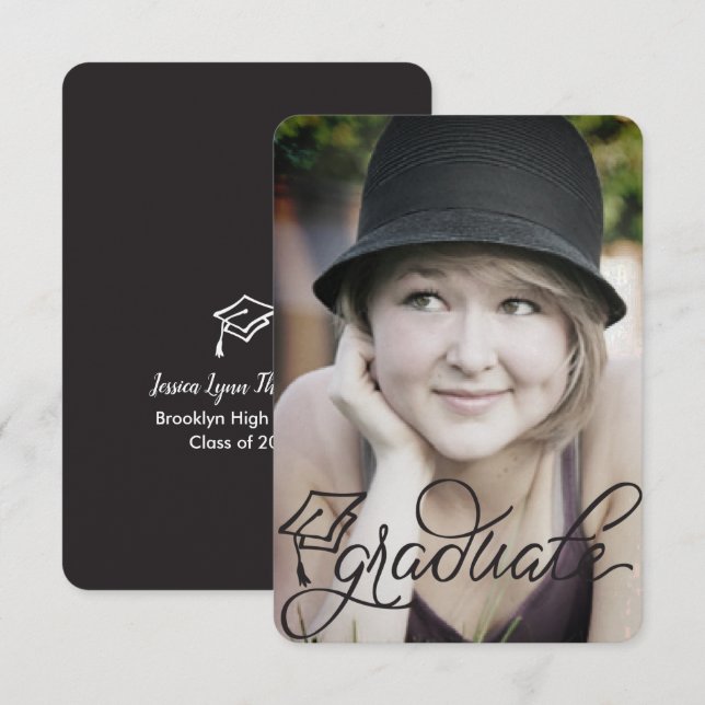 Hand lettered script & cap graduation announcement (Front/Back)