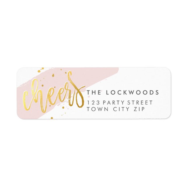 HAND LETTERED SCRIPT CHEERS gold foil pink blush Label (Front)