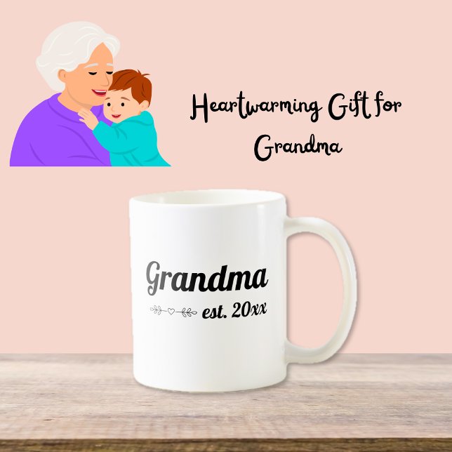 Hand Lettered Script Grandma Established Year Coffee Mug (Creator Uploaded)