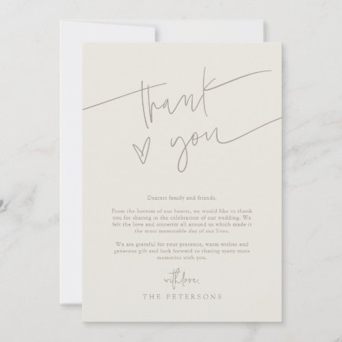 Hand Lettered Script Greige Wedding Photo Thank You Card
