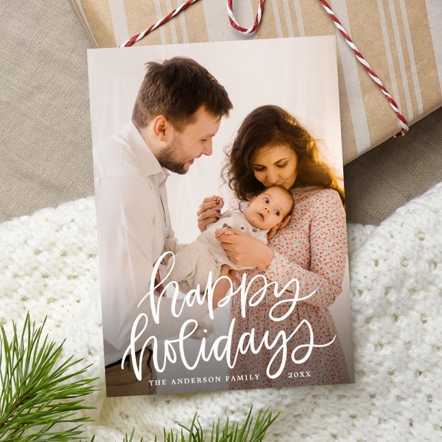 Hand-Lettered Script Happy Holidays Photo Holiday Card (Creator Uploaded)