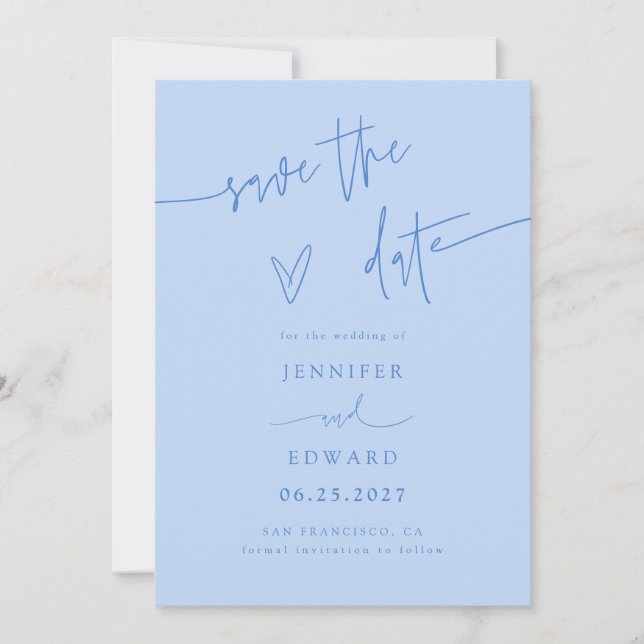Hand Lettered Script Icy Blue Save The Date (Front)