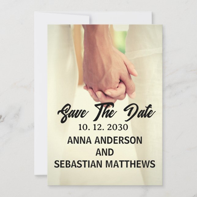 Hand lettered script overlay design photo save the date (Front)