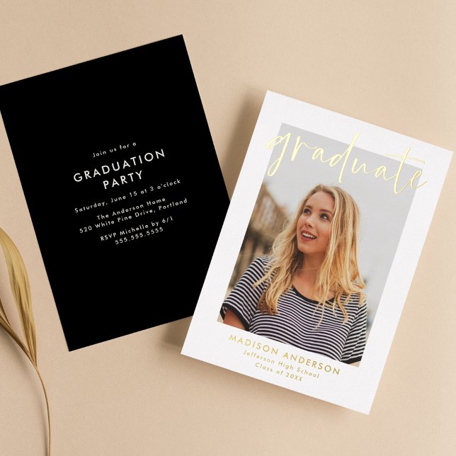 Hand-Lettered Script Photo Graduation Party Foil Invitation (Creator Uploaded)