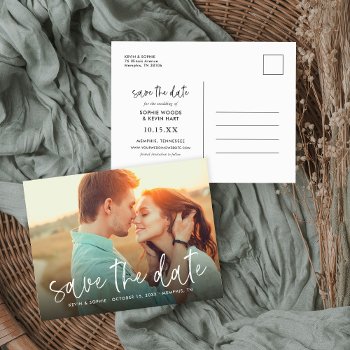 Hand-lettered Script Photo Overlay Save The Date Announcement Postcard by rileyandzoe at Zazzle