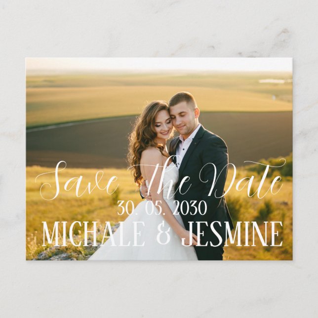 Hand Lettered Script Photo Save the Date Postcard (Front)
