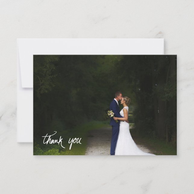 Hand Lettered Script & Photo Wedding Thank You Card (Front)