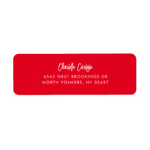 Hand Lettered Script Red Return Address Label