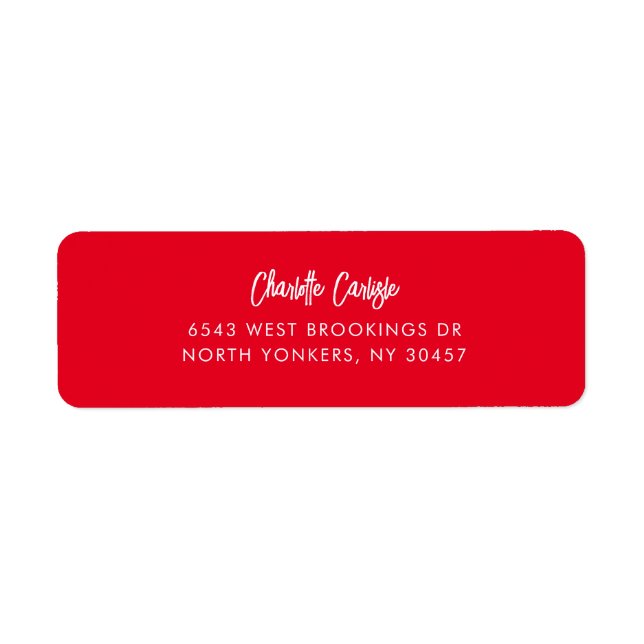 Hand Lettered Script Red Return Address  Label (Front)