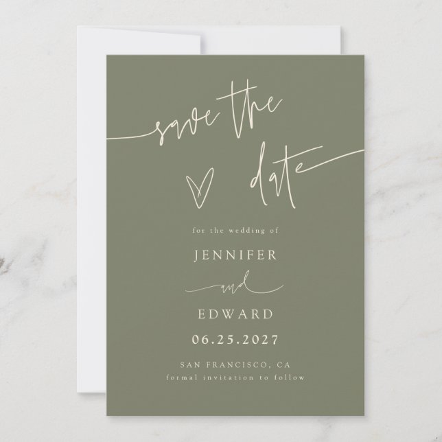 Hand Lettered Script Sage Green Save The Date (Front)