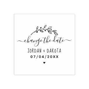 Hand-Lettered Script & Sprig Change The Date Rubber Stamp