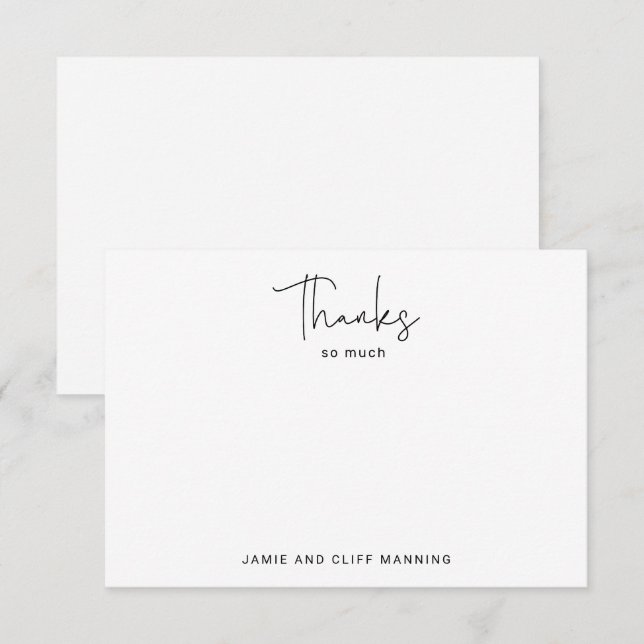Hand Lettered Script Thanks So Much Black White Note Card (Front/Back)