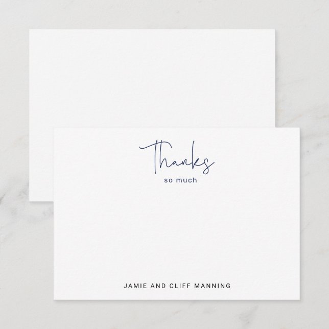 Hand Lettered Script Thanks So Much Navy Blue Note Card (Front/Back)