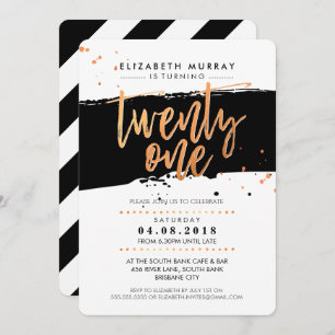 HAND LETTERED SCRIPT type trendy copper foil black Invitation