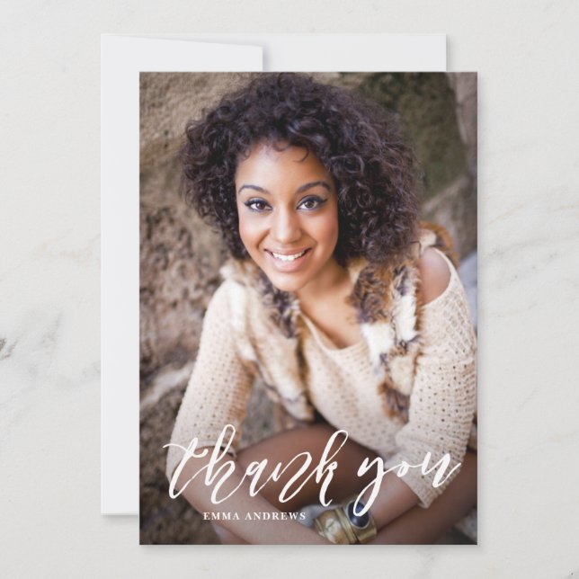 Hand Lettered Script Vertical Graduation Thank You Card (Front)