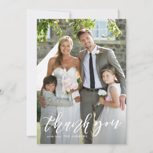 Hand Lettered Script Vertical Wedding Thank You Card (Front)