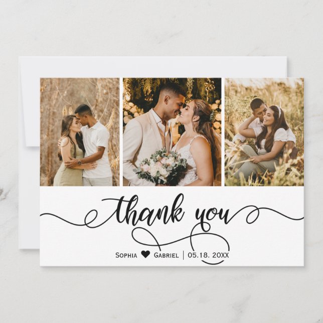 Hand Lettered Script Wedding Photo Collage  Thank You Card (Front)