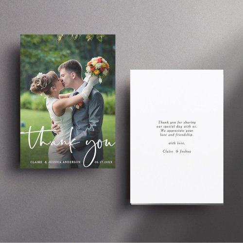 Hand Lettered Script Wedding Photo Thank You Card