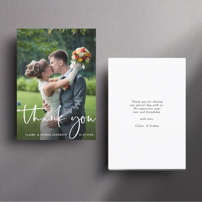 Hand Lettered Script Wedding Photo Thank You Card (Front & Back)