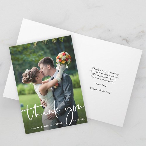 Hand Lettered Script Wedding Photo Thank You Card